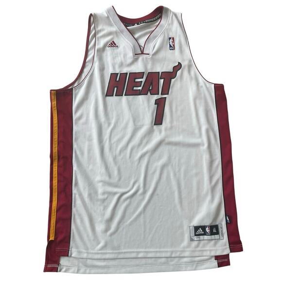 ADIDAS NBA MIAMI HEAT BOSH #1 JERSEY STITCHED WHITE RED SZ XL 2011 BASKETBALL - Picture 9 of 15